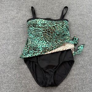 Maxine of Hollywood Tankini One Piece Swimsuit Size 10 Animal Print Side Tie